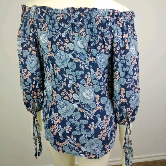 Seven7 Floral Off-Shoulder Blouse - Navy and Light Blue - Picture 4 of 10